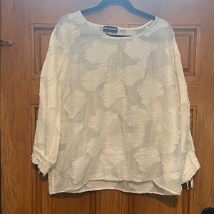 Karl Lagerfeld Cream Textured Long Sleeve Blouse
